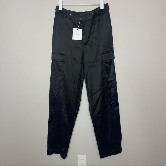L’Academie Revolve  black satin cargo pants Small new - Picture 1 of 9